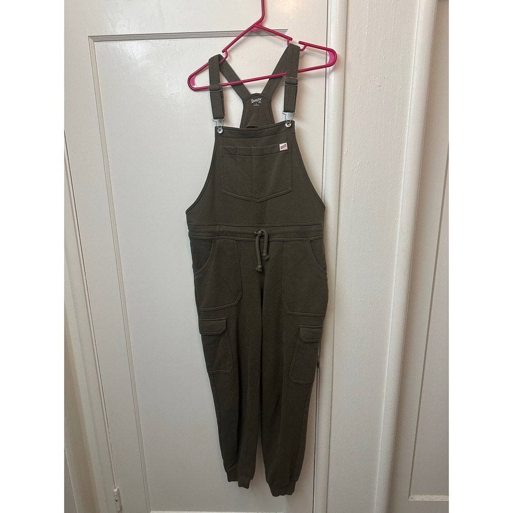 Duluth Trading Co Women Green Fleece Lined Cargo Jogger Overalls Small